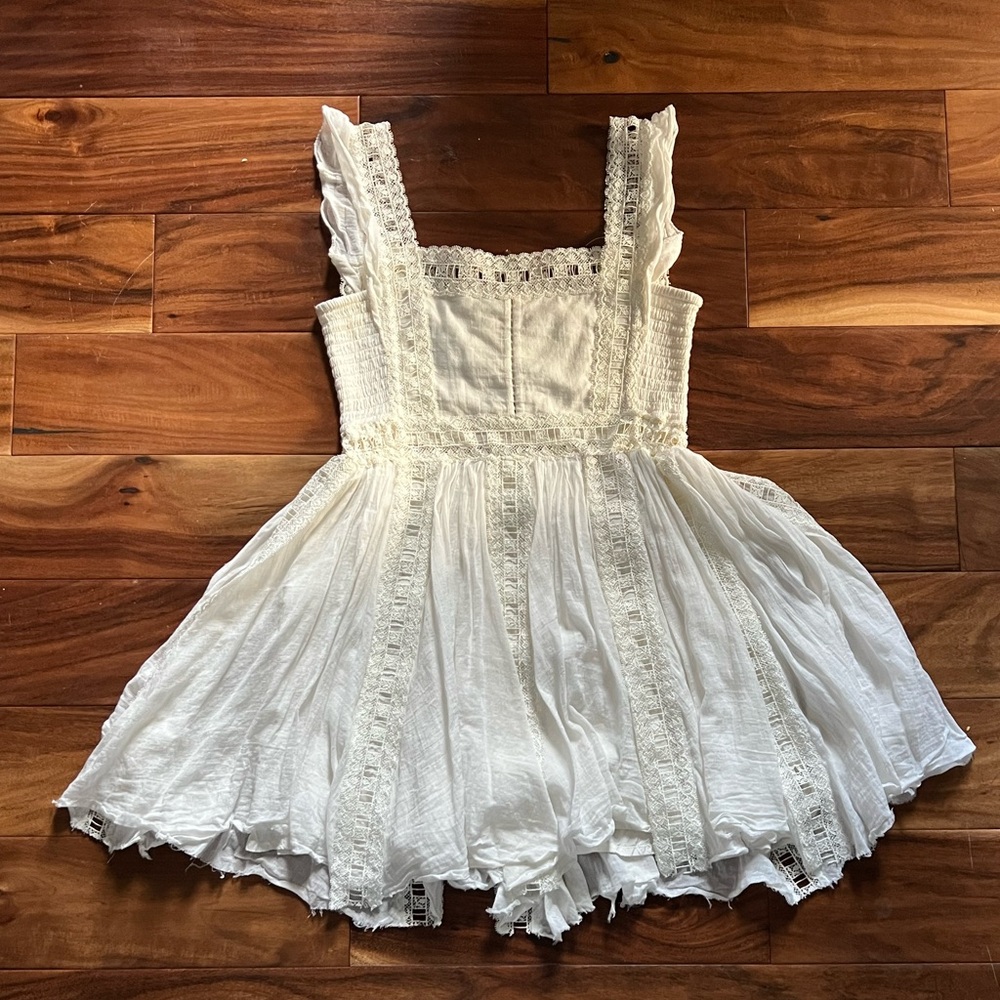 Free people FP ONE 100% cotton White Lace Trim Sleeveless Sundress M